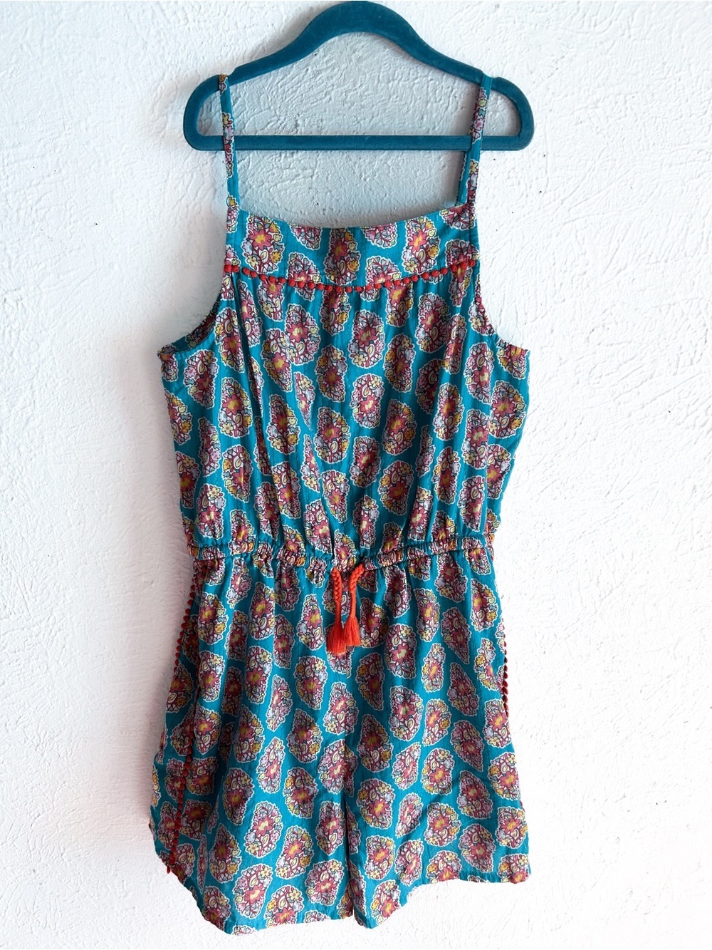 Mini Boden Woven Printed Playsuit Romper Tassel Trim Sz 13-14y